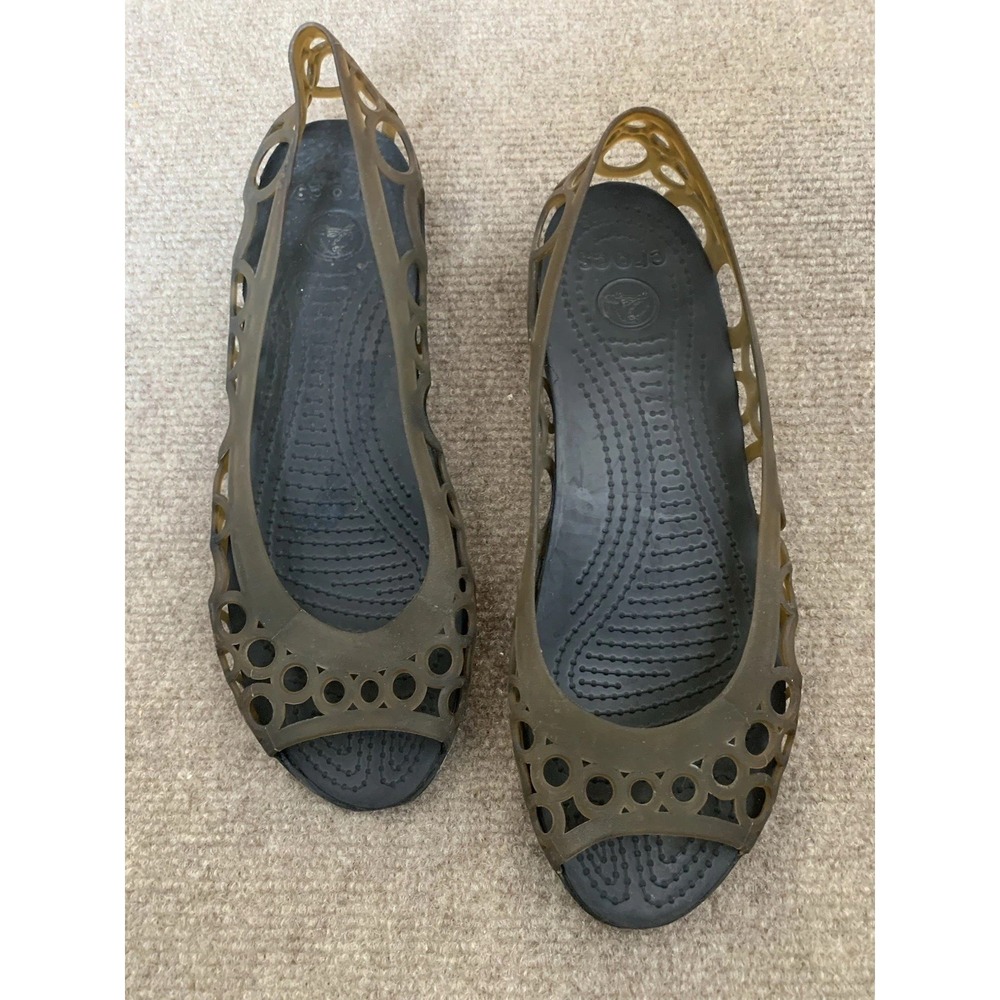 CROCS ADRINA III Flat Slip On Cut Out Peep Toe Jelly Sandals Women Size 8 Black